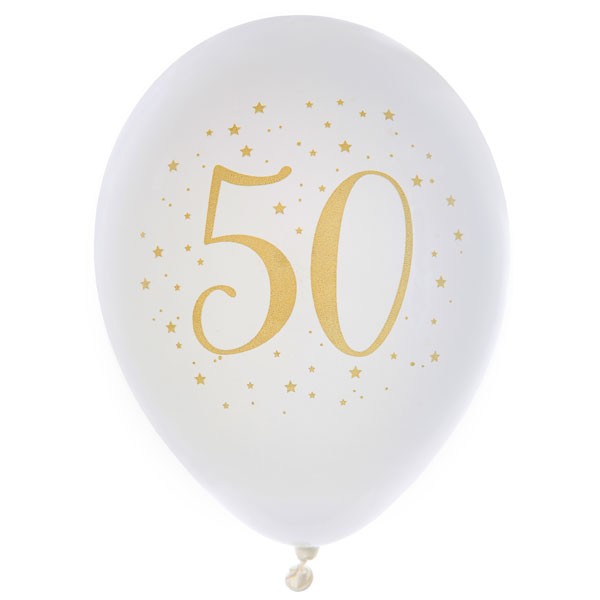 Luftballons Zahl 50 weiß gold