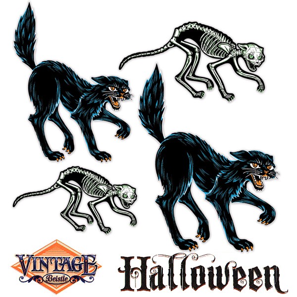 Dekomotive Halloween Katzen &amp; Katzenskelette, 4-tlg.