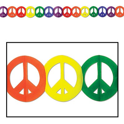 Partydeko Girlande Peace-Zeichen bunt