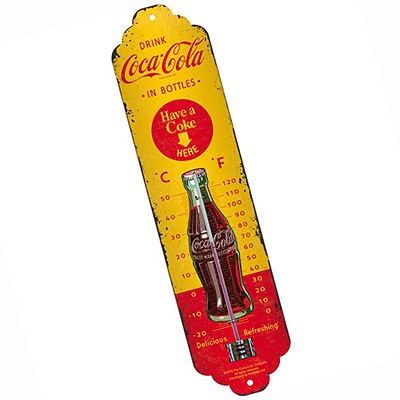 Thermometer Blechschild Coca-Cola yellow