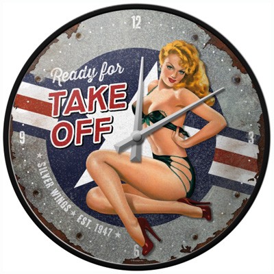 Wanduhr Pin Up Ready For Take Off