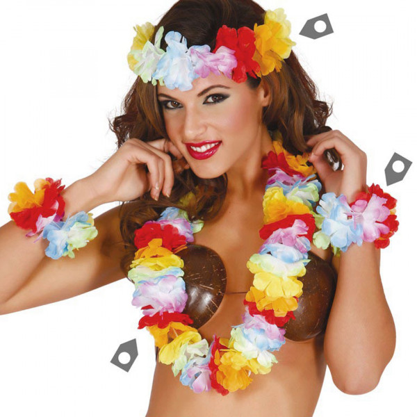 Hawaii Blumenkettenset mit Armbändern Stirnband 5373