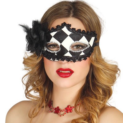 Halbmaske Harlekin schwarz weiß