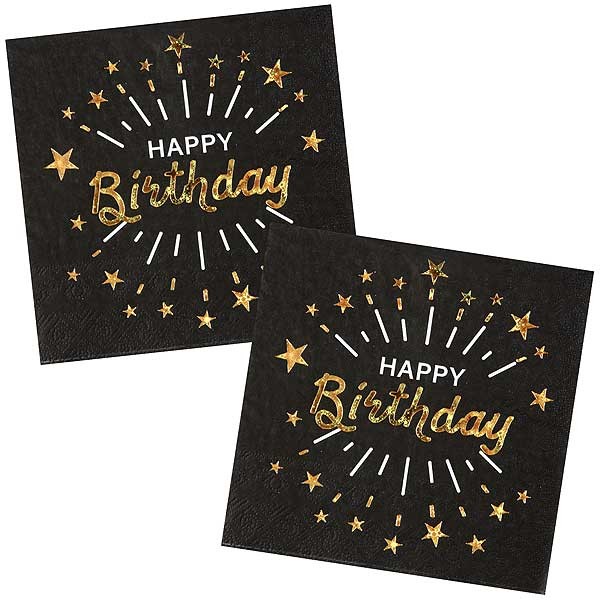 Servietten Happy Birthday schwarz gold metallic