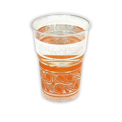 Kunststoffbecher transparent Muster orange