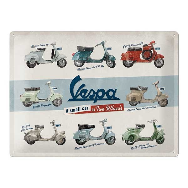 Vespa Blechschild Model Chart 40x30cm