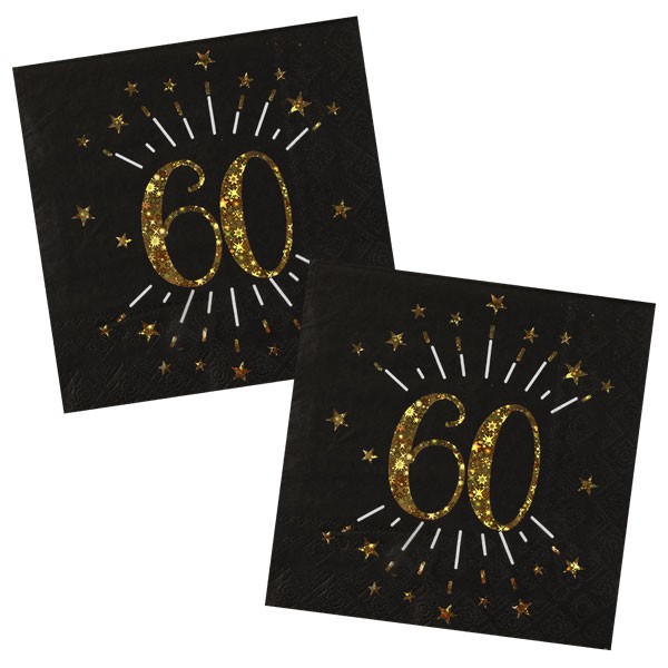 Servietten 60 Geburtstag schwarz gold