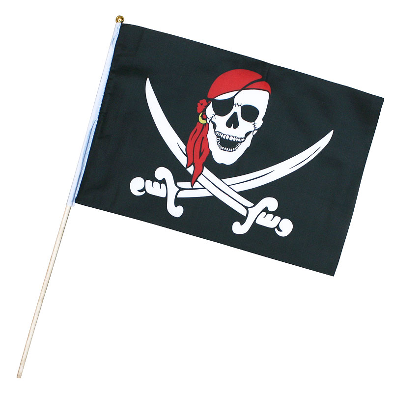Piratenflagge Totenkopffahne - ca. 45x30 cm - mit Holzstab