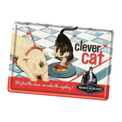 Blechpostkarte Clever Cat 