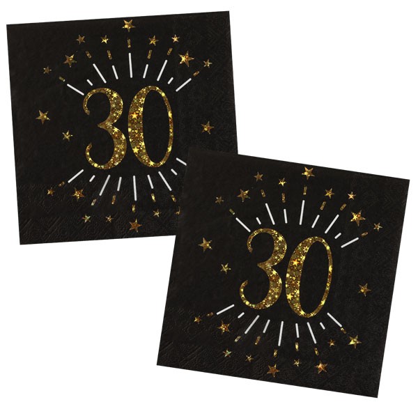 Servietten 30 Geburtstag schwarz gold