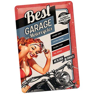 Blechschild Best Garage Pin Up Red