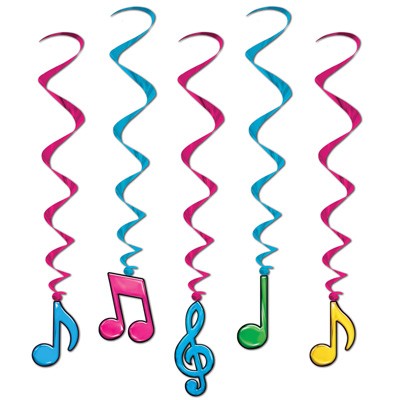 Partydeko Spiralhänger Musiknoten bunt