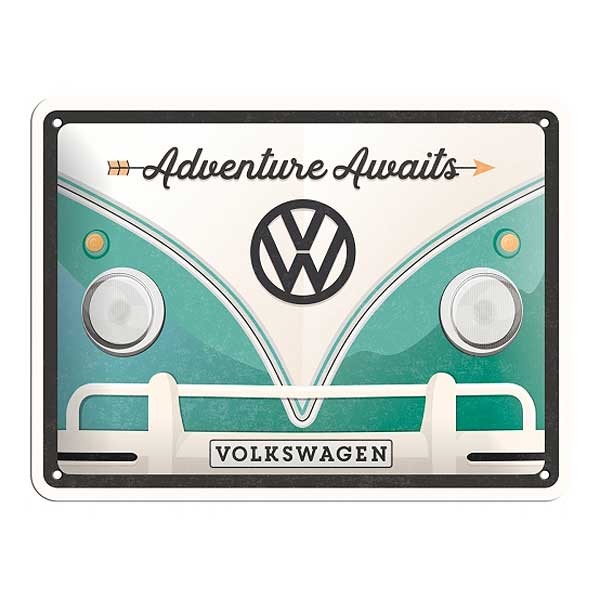 Blechschild VW Bus Adventure Awaits 20x15cm
