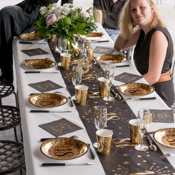 18 Geburtstag Tischläufer Schwarz Rosa - 182x35cm Party Tischdecke Für Feiern