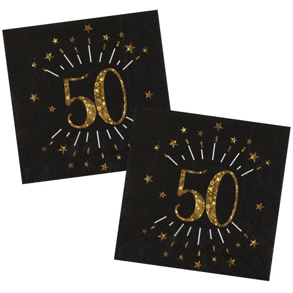 Servietten 50 Geburtstag schwarz gold