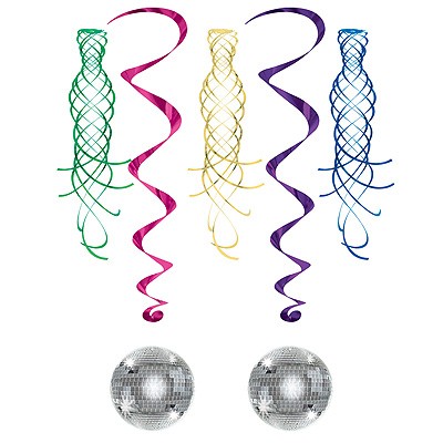 Partydeko Spiralhänger Disco-Kugeln und Farbwirbel