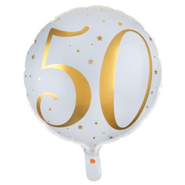 Folienballon Zahl 50 weiß gold