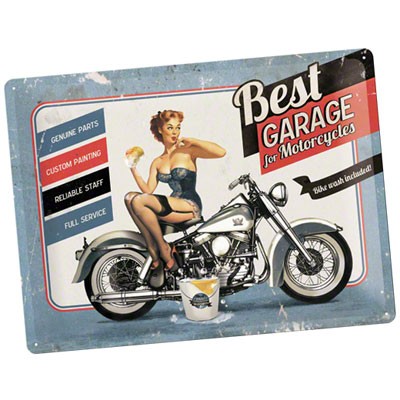 Blechschild Best Garage Pin Up Blue