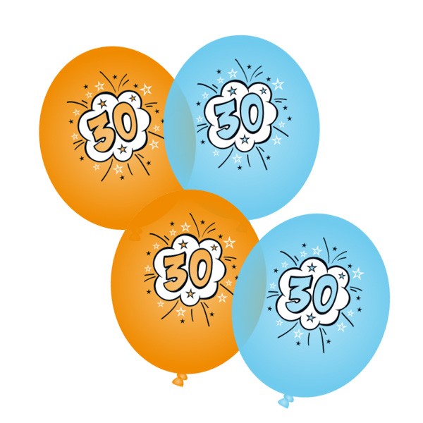 Luftballons 30. Geburtstag orange hellblau