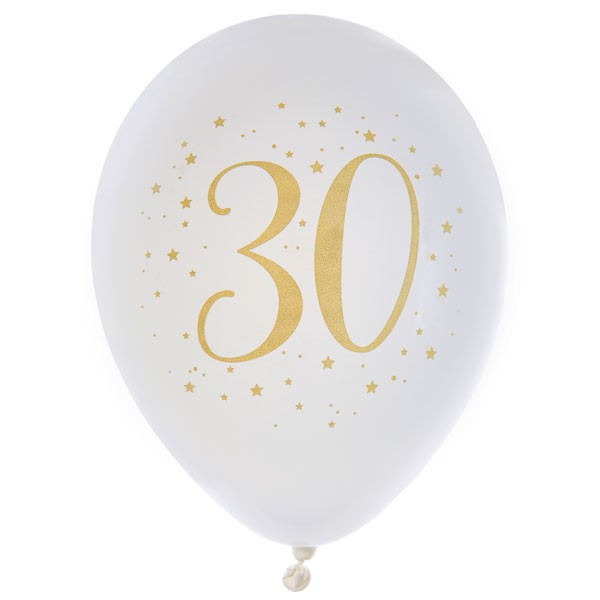 Luftballons Zahl 30 weiß gold