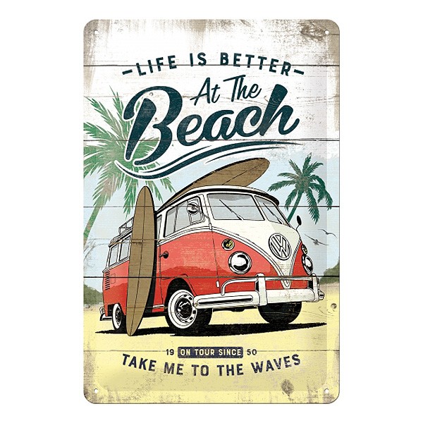 VW Bulli Blechschild Beach