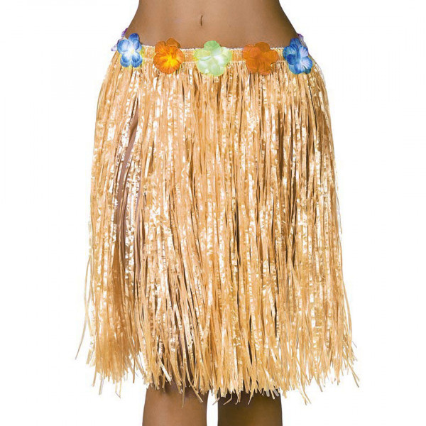 Kurzer Hawaiirock strohfarben mit Blüten 6403