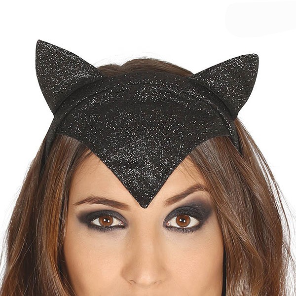 Kostümhaarreif schwarze Katzenohren mit Glitter