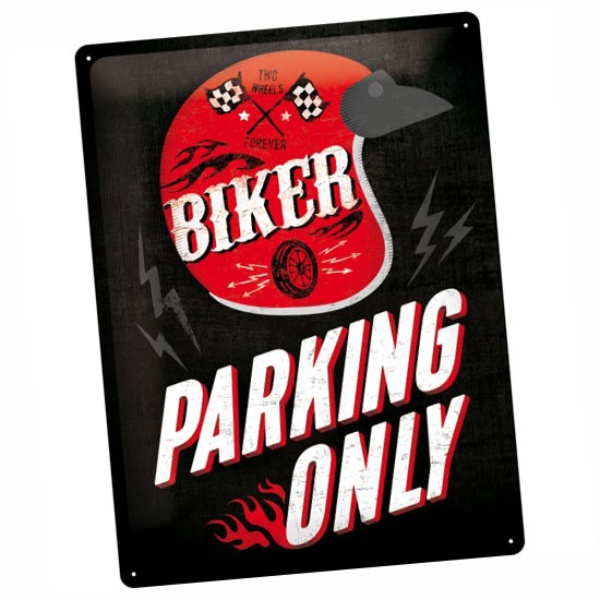 Blechschild Biker Parking Only Helmet