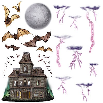 Wanddeko-Set Spukhaus Fledermäuse Mond