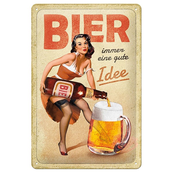 Blechschild PinUp Bier immer eine gute Idee