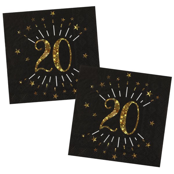Servietten 20 Geburtstag schwarz gold