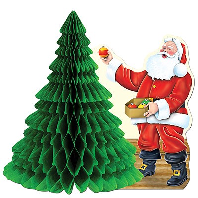 Tischdeko Weihnachtsmann mit Baum