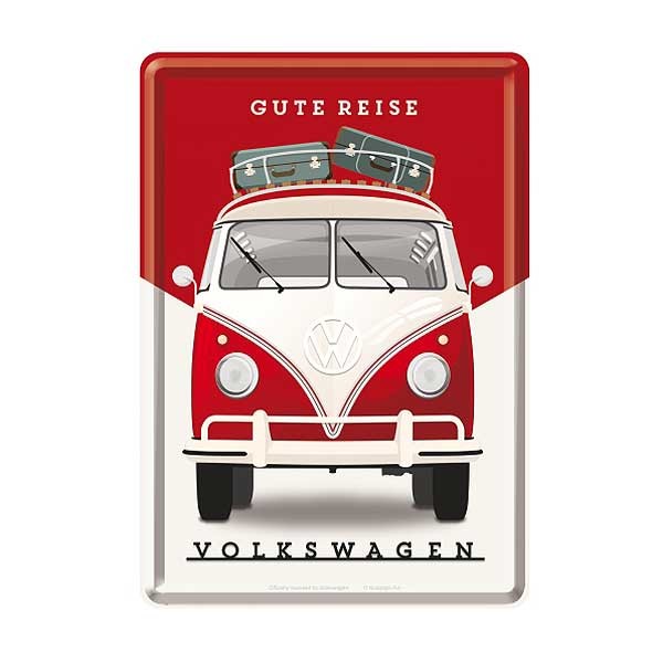 VW Bus Blechpostkarte Gute Reise
