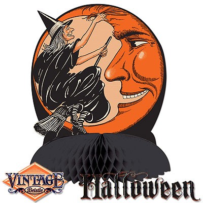 Vintage Halloween Tischdeko Hexe Mond