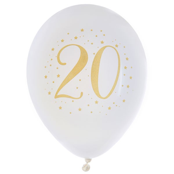 Luftballons Zahl 20 weiß gold